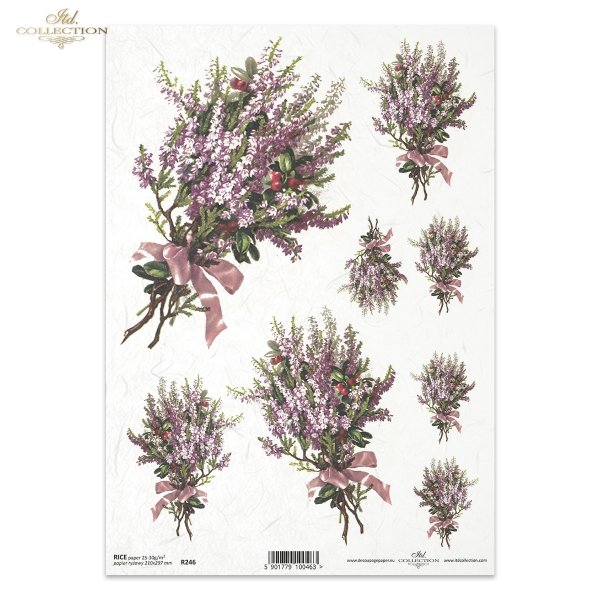 flowers, heather decoupage rice paper - flower arrangement, twigs, bouquets and single flower 