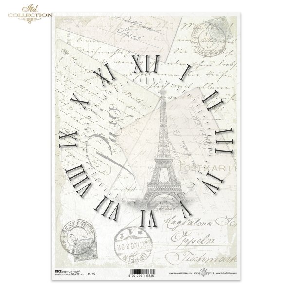zegar, cyferblat, tarcza zegarowa, Paryż, Paris, Wieża Eiffla, kartki pocztowe, kartka pocztowa, stempel pocztowy, R749, clock, dial, clock face, Paris, Eiffel Tower, postcard, postmark, Uhr, Zifferblatt,  Paris, Eiffelturm, Postkarte, Poststempel, reloj,
