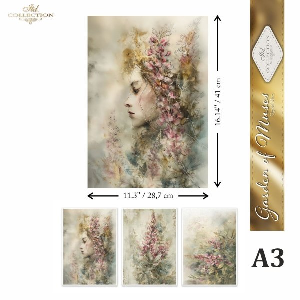 Papier decoupage morwowy FPA3018, dekoracyjne wzory, motywy kwiatowe, bukiet kwiatów, Ogród Muz, Garden of Muses * Mulberry decoupage paper FPA3018, decorative patterns, floral motifs, bouquet of flowers, Garden of Muses *Seria Garden of Muses