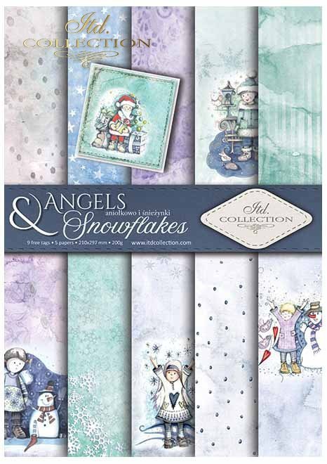 Papiery do scrapbookingu w zestawach - Aniołkowo i śnieżynki*Scrapbooking papers in sets - Angels and snowflakes