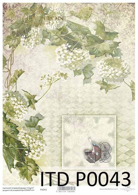 papier decoupage kwiaty, wózek dla dziecka, urodziny*decoupage paper, baby stroller, birthday