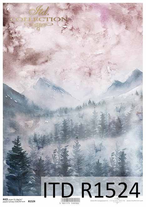 Papier decoupage z górskim widoczkiem*Decoupage paper with mountain view