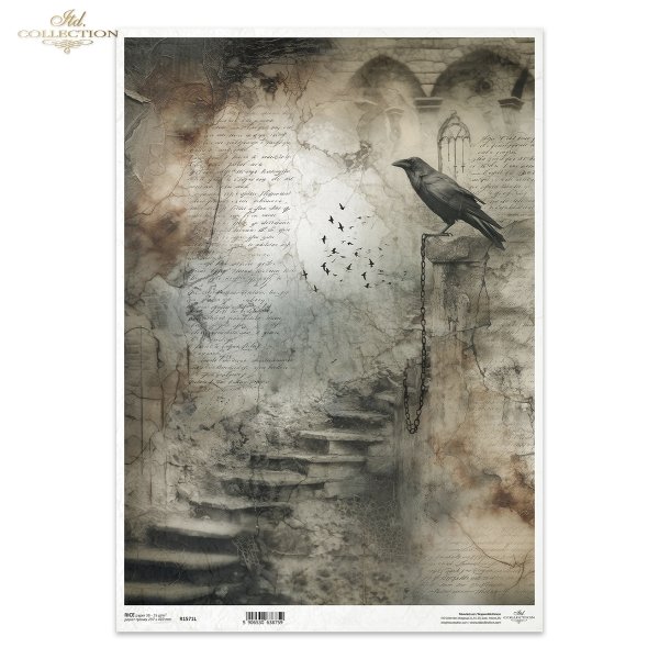 schody, kruk, gotyk, łańcuch, ptaki, mroczne fantasy, vintage, postarzany papier*stairs, raven, gothic, chain, birds, dark fantasy, vintage, aged paper; niemiecki: Treppe, Rabe, Gotik, Kette, Vögel, dunkle Fantasie, Vintage, gealtertes