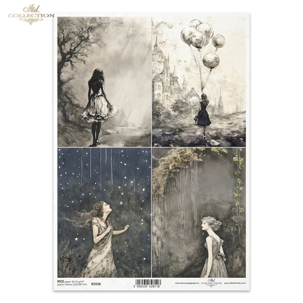 Lost in a Fairy Tale, Black &amp; White, Czarny &amp; Biały, marzenia senne, wyobraźnia, magia, niepewność, dziewczyna, tajemnica, sen, spadające gwiazdy, droga w nieznane, pnącza, zamek, daydreams, imagination, magic