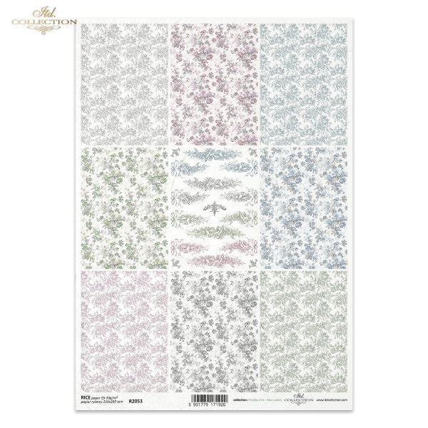 seria Shabby Chic four colors, motywy tapetowe, tło, tła, roślinne motywy, w odcieniach różu, zieleni, szarości i niebieskości, dekory roślinne, ornamenty roślinne, miniatury, miniatura, wallpaper motifs, backgrounds, floral motifs, floral decors, floral 
