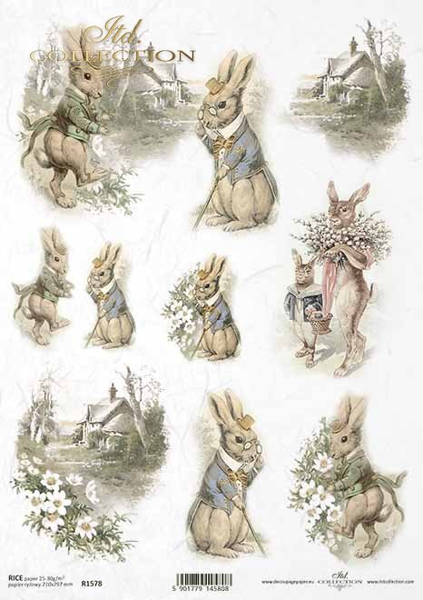Pascua, conejitos vintage, vistas rurales de primavera*Ostern, Vintage Hasen, ländliche Ausblicke des Frühlings*Пасха, винтажные зайчики, весенние деревенские перспективы