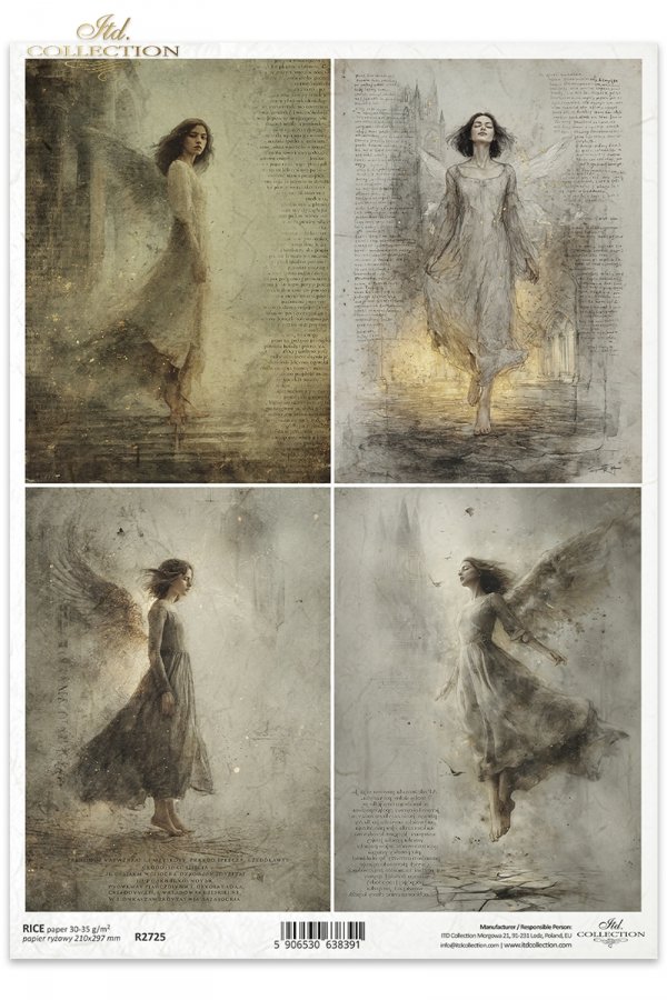 anioły, kobiece postacie, skrzydła, zwiewne suknie, melancholia, gotyk, vintage, postarzany papier*angels, female figures, wings, flowing dresses, melancholy, gothic, vintage, aged paper