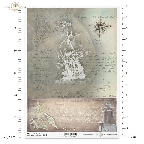 motywy marynistyczne, podróż, żaglowiec, statek, okręt, latarnia morska, róża wiatrów, muszla, rozgwiazda, list, R943, maritime theme, voyage, sailing ship, ship, lighthouse, wind rose, shell, starfish, letter, maritimes Thema, Reise, Segelschiff, Schiff,