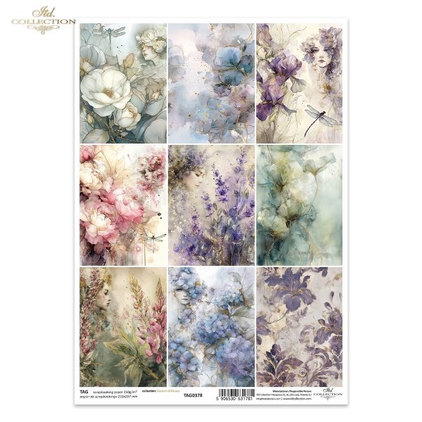 dekoracyjne wzory, motywy kwiatowe, bukiet kwiatów, Ogród Muz, Garden of Muses * Mulberry decoupage paper FPA1005, decorative patterns, floral motifs, bouquet of flowers, Garden of Muses *Seria Garden of Muses