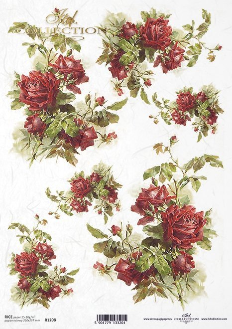 Papel de arroz rosas de color rojo oscuro*Бумага рисовая темно-красные розы*Reispapier dunkelrote Rosen