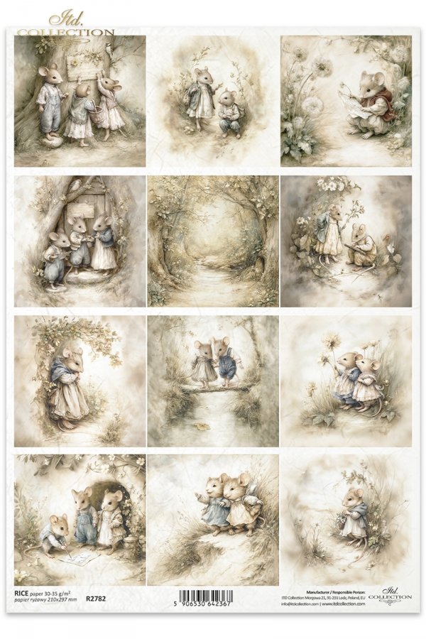 Myszki, sielanka, akwarela, retro, las, natura*Mice, idyll, watercolour, retro, forest, nature*Mäuse, Idylle, Aquarell, Retro, Wald, Natur*Ratones, idilio, acuarela, retro, bosque, naturaleza
