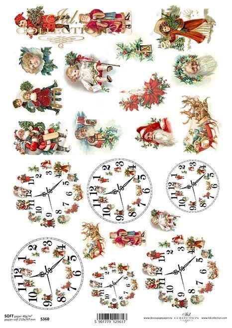 papel decoupage relojes de Navidad, Navidad, Santa Claus*Papír Decoupage Vánoční hodiny, Christmas, Santa Claus*Papier decoupage Weihnachten Uhren, Weihnachten, Weihnachtsmann