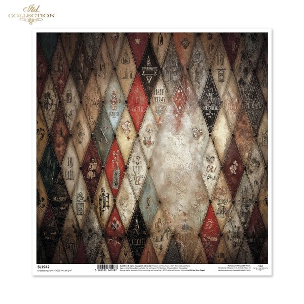 romby, wzór harlekin, diamenty, vintage, tekstura grunge, stare pismo, nity, patyna, tło, cyrk, teatr, scrapbooking, retro