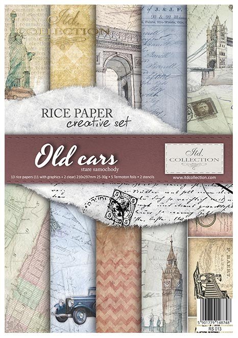 Zestaw kreatywny na papierze ryżowym - Stare samochody * Creative set on rice paper - Old cars
