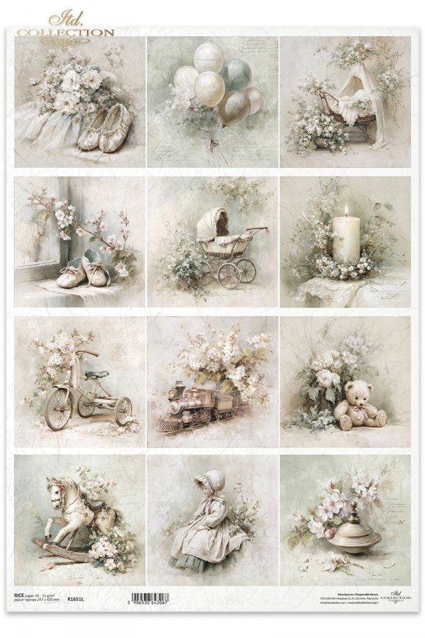 vintage, pastelowe, dziecięce, rowerek, lokomotywa, pluszowy miś, koń na biegunach, dziewczynka w czepku, kwiatowe, ilustracje, zabawki, sepia, akwarela styl vintage, sepia, pastele, niemowlę, chrzest, kwiaty, balony, buciki, wózek, świeca, elegancja, del