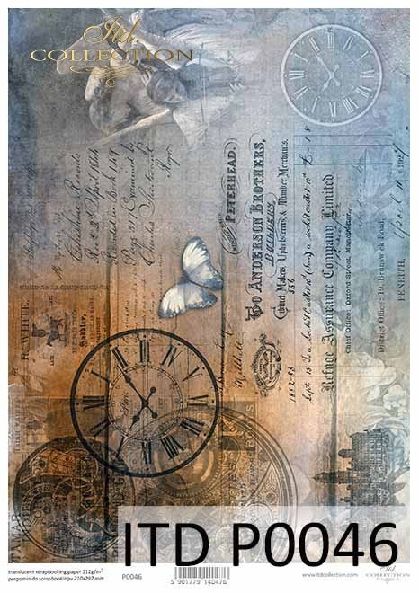 papier decoupage Anioły, zegary, motyl, stare pismo, Vintage*decoupage paper Angels, clocks, butterfly, old letter, Vintage