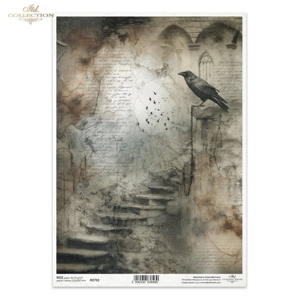 schody, kruk, gotyk, łańcuch, ptaki, mroczne fantasy, vintage, postarzany papier*stairs, raven, gothic, chain, birds, dark fantasy, vintage, aged paper; niemiecki: Treppe, Rabe, Gotik, Kette, Vögel, dunkle Fantasie, Vintage, gealtertes