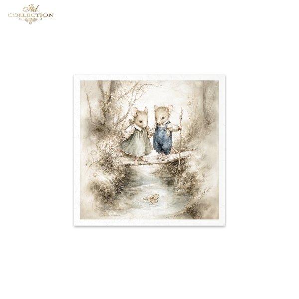 Myszki, sielanka, akwarela, retro, las, natura*Mice, idyll, watercolour, retro, forest, nature*Mäuse, Idylle, Aquarell, Retro, Wald, Natur*Ratones, idilio, acuarela, retro, bosque, naturaleza