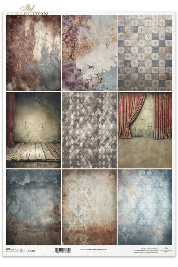 Carnival - When the Curtain Falls * Karnawał, harlekin, teatr, kurtyna, scena, stare deski, romby, vintage, zniszczona tapeta, tekstura, maskarada*Carnival, harlequin, theater, curtain, stage, old planks, diamonds, vintage, distressed wallpaper, texture, 