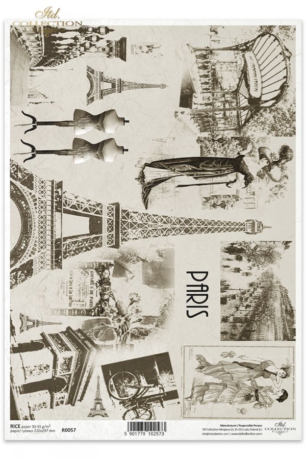 Retro, Paryż, świat paryski w sepii, R057, Paper, decoupage, cities, Paris, rice paper, el mundo de la moda, monumentos de París , Denkmäler von Paris 