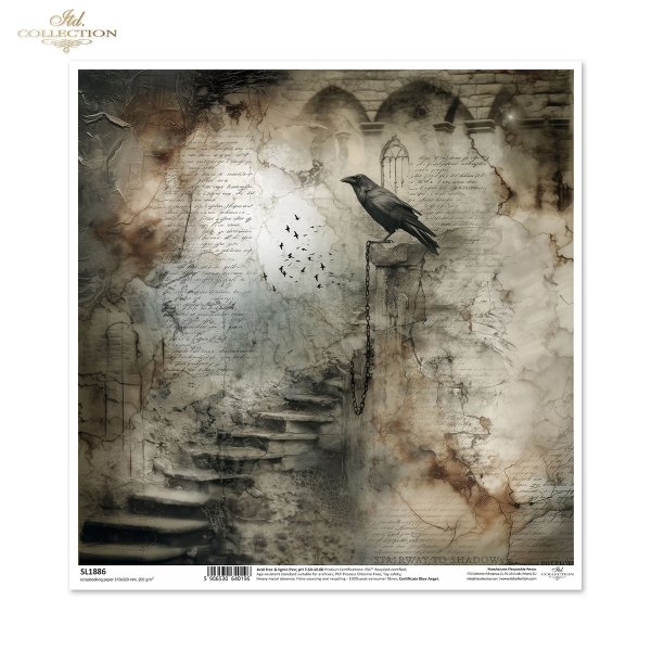 schody, kruk, gotyk, łańcuch, ptaki, mroczne fantasy, vintage, postarzany papier*stairs, raven, gothic, chain, birds, dark fantasy, vintage, aged paper; niemiecki: Treppe, Rabe, Gotik, Kette, Vögel, dunkle Fantasie, Vintage, gealtertes
