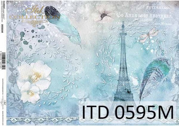 papier decoupage z koronką, piórka, Wieża Eiffla*Decoupage paper with lace, feathers, Eiffel Tower