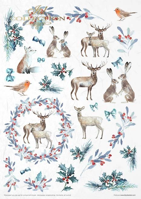 Zestaw kreatywny na papierze ryżowym - święta w błękicie * Creative set on rice paper - Christmas in blue