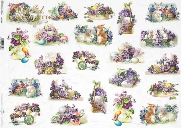 papel de decoupage de arroz Pascua, violetas, conejitos*Reis Decoupage Papier Ostern, Veilchen, Hasen*Пасха, фиалки, кролики