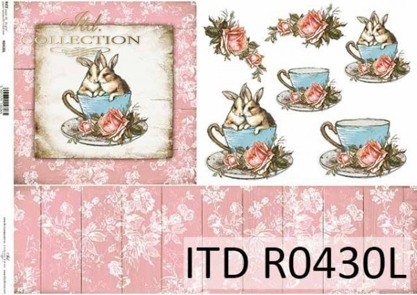 Wielkanoc, Vintage, zające w filiżance, deski, kwiaty, róże*Easter, Vintage, bunnies in a cup, boards, flowers, roses