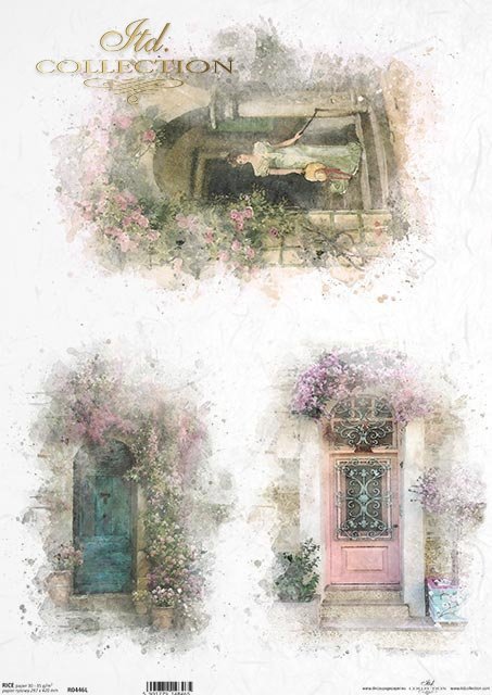 Papel Decoupage-retro-romántico-mujer-puerta-con-flores*Papier Decoupage-retro-romantischen-Frau-Tür-mit-Blumen*Бумага Декупаж-ретро-романтическая женщина-двери-с цветами