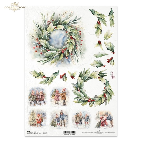 zimowe wianki, wianek, wieniec, wieńce, Winter Wreath, zima, Boże Narodzenie, Święta Bożego Narodzenia, choinka, dzieci, zabawy na śniegu, śnieg, retro, miniatura, miniatury, rośliny 3D, 3D efekt,  winter garland, wreaths, Christmas