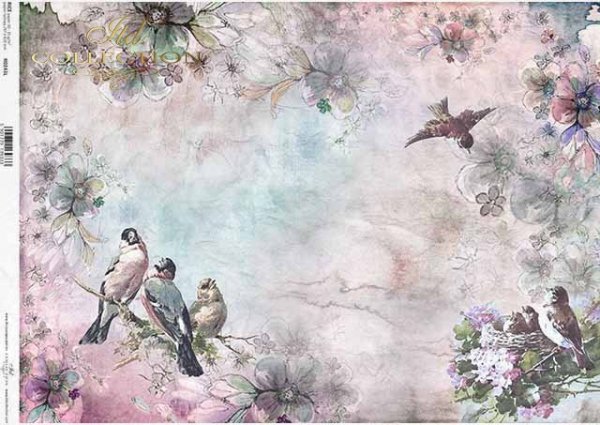 Papel de decoupage de primavera, pájaros, flores*Frühlings-Decoupage-Papier, Vögel, Blumen*Весенняя декупаж бумага, птицы, цветы