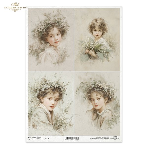 portret, dziewczynka, vintage, akwarela, kwiaty, konwalie, wianek, sepia, retro*portrait, girl, vintage, watercolor, flowers, lilies of the valley, wreath, sepia, retro