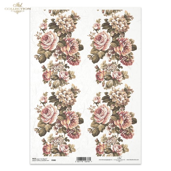 Papier ryżowy do decoupage - duży bukiet z różami, grafika XIX wiek R0380