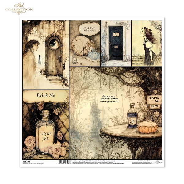 Alicja, napisy, trucizna, ciasto, buteleczki, drzwi*Alice, inscriptions, poison, cake, bottles, doors