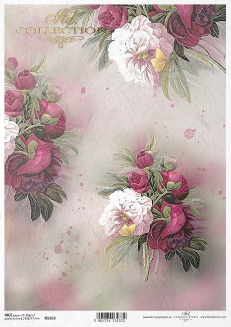 decoupage Papierblumen , Pfingstrosen*flores de papel decoupage, peonías