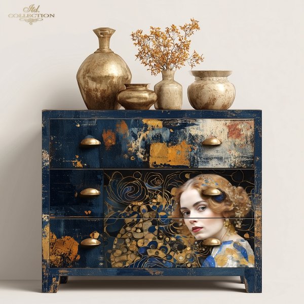 Papier decoupage morwowy FPA1008, Seria Inspired by Klimt, kobiety, zloto, dekoracyjne wzory, kamienie szlachetne, mozaiki, motywy secesyjne * Mulberry decoupage paper FPA3002, women, gold, decorative patterns, gemstones, mosaics, Art Nouveau motifs *Pape