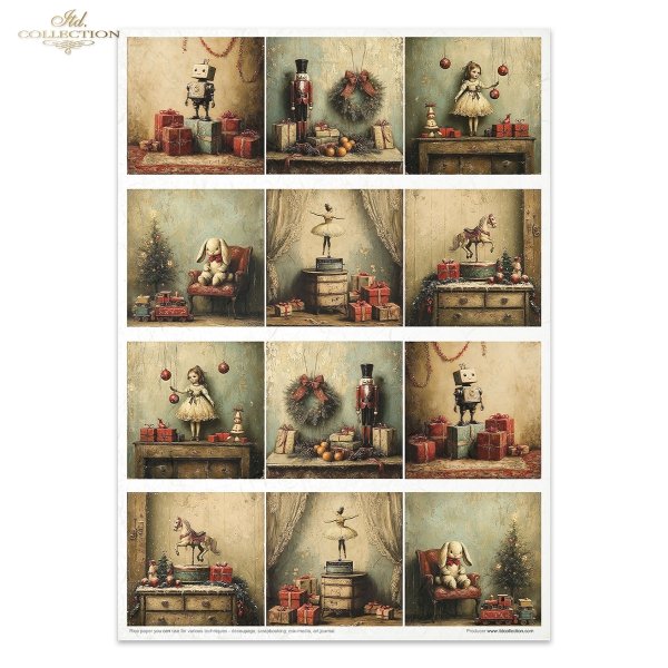 robot, prezenty, święta, vintage, retro, Dziadek do Orzechów, wieniec, pomarańcze, szyszki, lalka, bombki, choinka, pluszowy królik, fotel, pociąg zabawkowy, baletnica, pozytywka, zasłony, konik na biegunach*robot, gifts, Christmas, vintage, retro, Nutcra