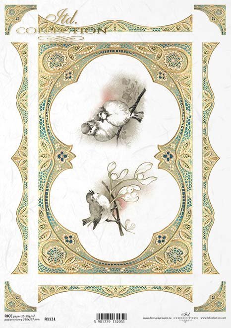 pájaros de papel decoupage, marco de oro, decoraciones*Decoupage papírové ptáci, zlatý rám, dekory*decoupage Papiervögel , Goldrahmen , Dekoren