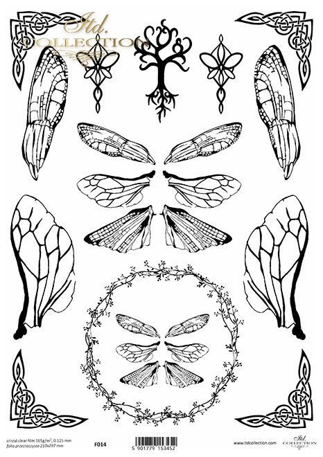 skrzydła, elfy, wianek, ważka, narożniki, ornamenty celtyckie, symbol drzewa zycia, symbole elfickie