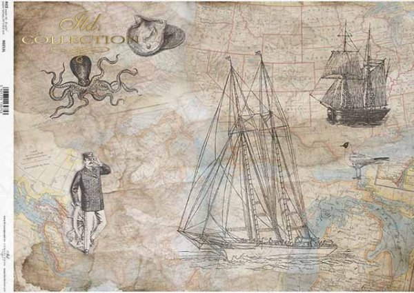 mapa de papel decoupage, velero, motivos náuticos*Decoupage Papierkarte, Segelschiff, nautische Motive*карта декупажа, парусник, морские мотивы