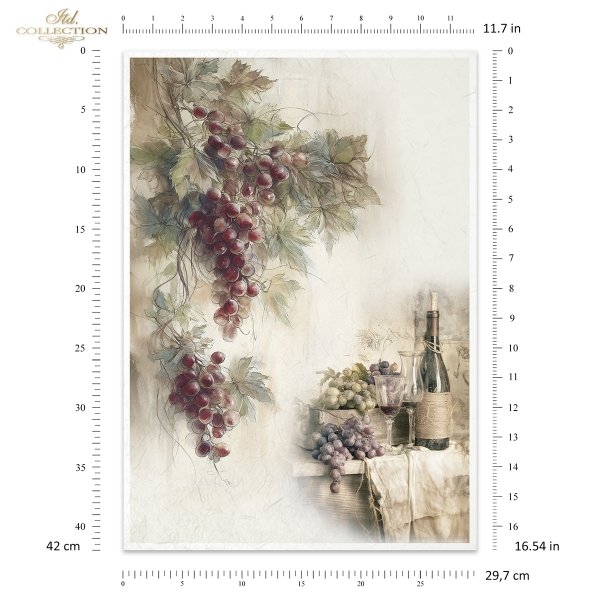 Papier decoupage morwowy FPA3023, Seria Toskania - Martwa natura, wino, winogrona, rustykalny styl, tryptyk
