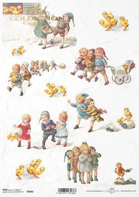 vintage, retro, Wielkanoc, dzieci, dzieciaki, zabawa, zabawy, kurczaki, kurczęta, pisklaki, pisklęta, jajka, Easter, kids, fun, games, chickens, chicks, eggs, Ostern, Kinder, Spaß, Spiele, Hühner, Küken, Eier,  Pascua, niños, diversión