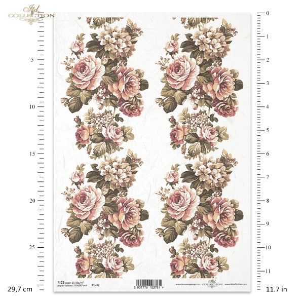 Papier ryżowy do decoupage - duże bukiety z różami, grafika XIX wiek R0380