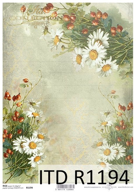 papier decoupage kwiaty, dzika róża, rumianki*Paper decoupage flowers, wild rose, chamomile
