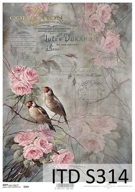 papier decoupage ptaki, róże*decoupage paper birds, roses