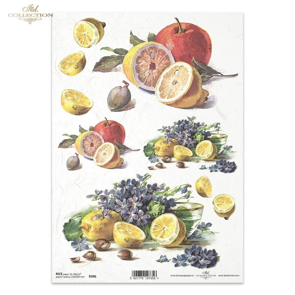 lemon, lemons, fruit, violets, flowers, R396