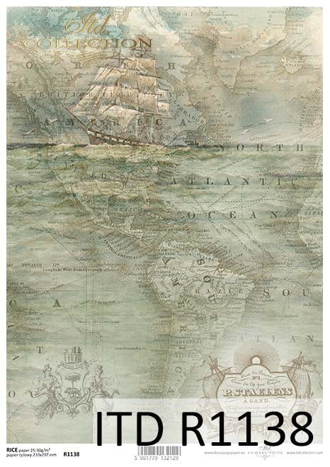 papier decoupage stara mapa, żaglowiec*Paper decoupage old map, sailing ship