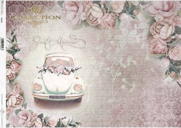 Papel decoupage flores, hermosas rosas, coche de boda*Papier Decoupage Blumen, schöne Rosen, Hochzeitsauto*Декупаж из бумаги цветы, красивые розы, свадебная машина