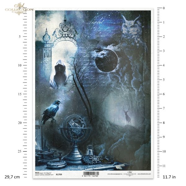 Nieodkryty magiczny świat'', alchemia, magia, tajemnica, tło, znaki na niebie, astronomia, astrologia, kosmos, zodiak, kosmogram, An Undiscovered Magical World, globus, Kruk, sowa, mgła, las, zaćmienie, mrok, księżyc